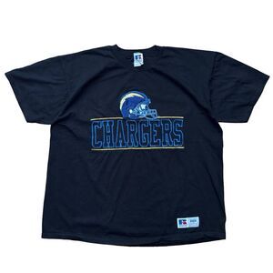 Vintage 90s Russell Athletic San Diego Chargers Embroidered Tee Black USA Made L